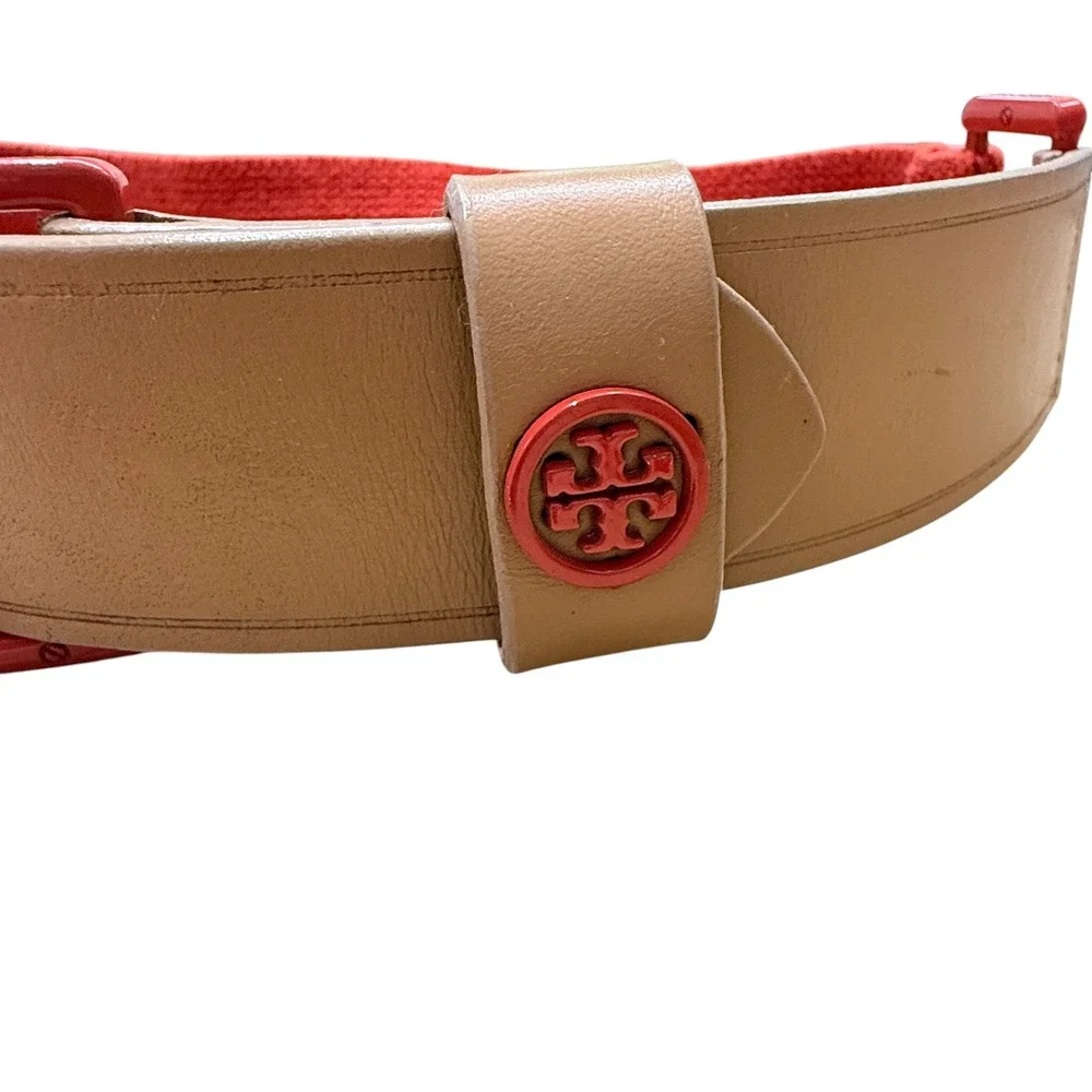 Tory Burch Women's Kiley Stretch Belt XXS Tan Orange Leather Fabric Stretch - Picture 4 of 9